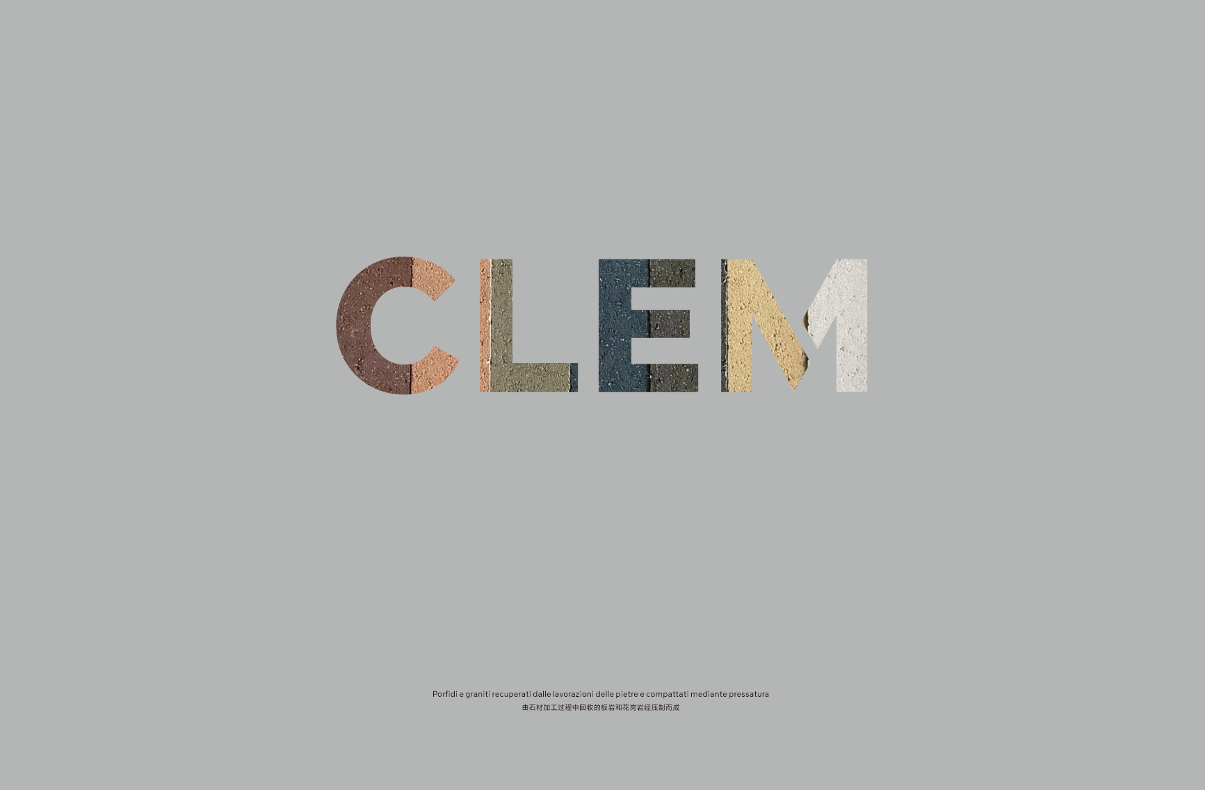 CLEM Stone Tiles logo formed from recycled mineral tile textures