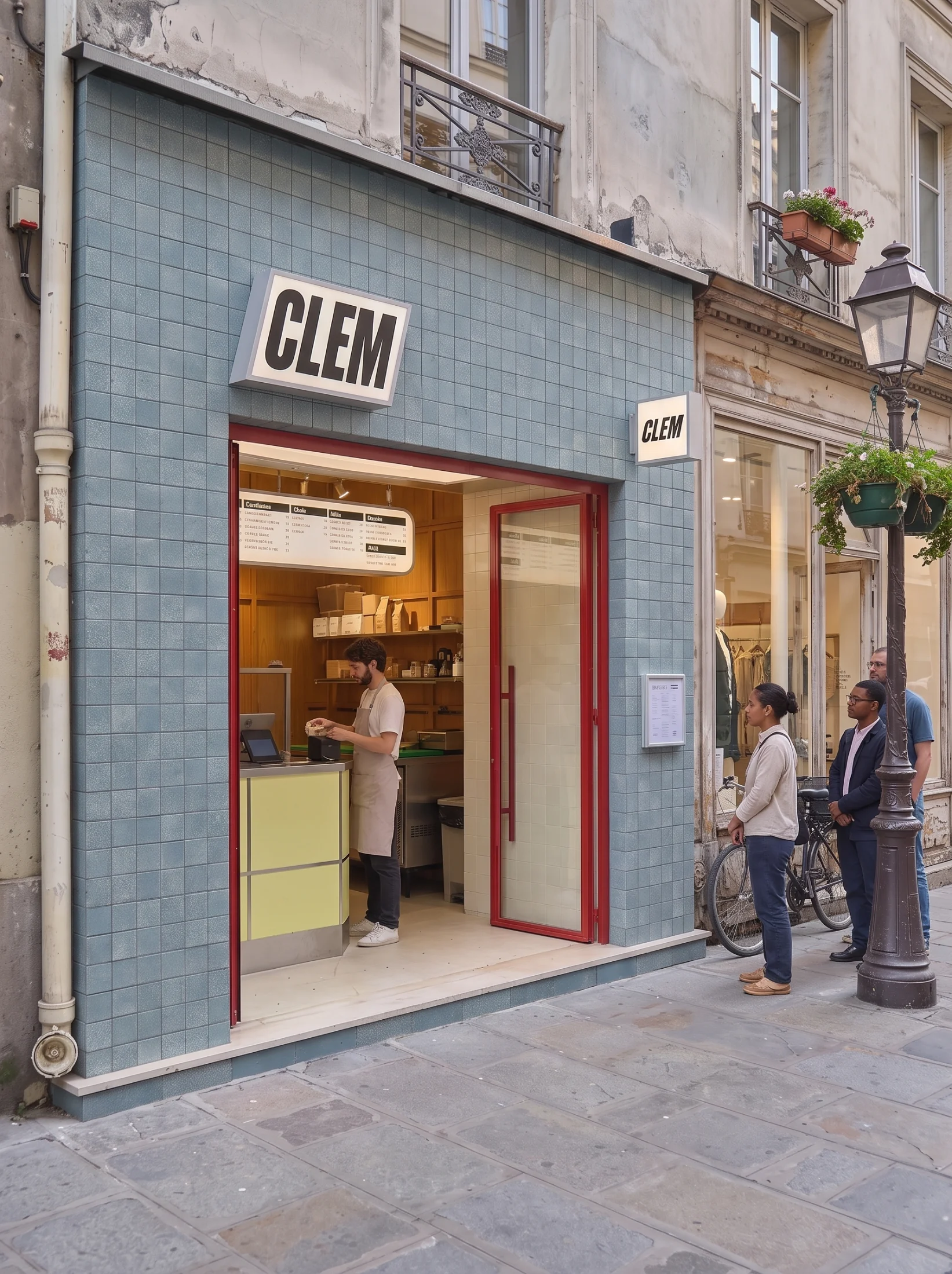 Image du projet CLEM de la galerie de projets de carreaux de pierre recyclés Blue Tile Storefront par CLEM Stone Tiles