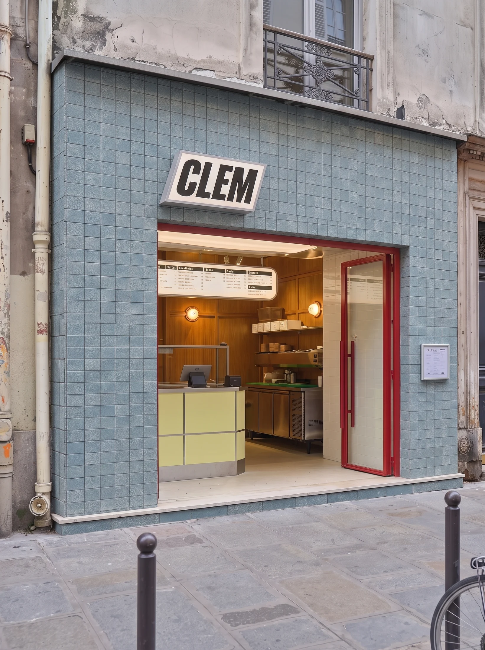 Image du projet CLEM de la galerie de projets de carreaux de pierre recyclés Blue Tile Storefront par CLEM Stone Tiles