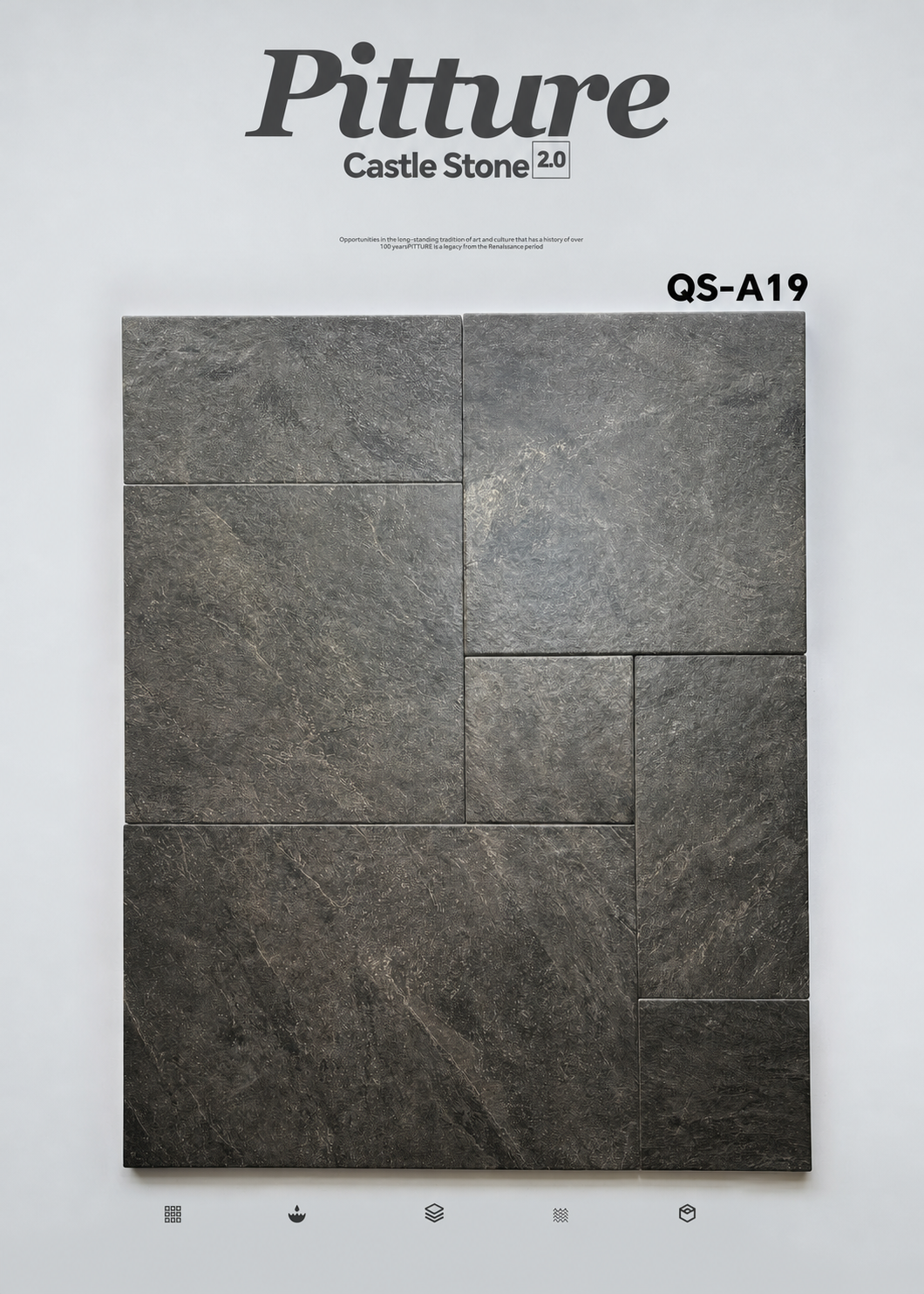 QS-A19 Deep Stone Gray recycled tile sample by CLEM Stone Tiles on a neutral background