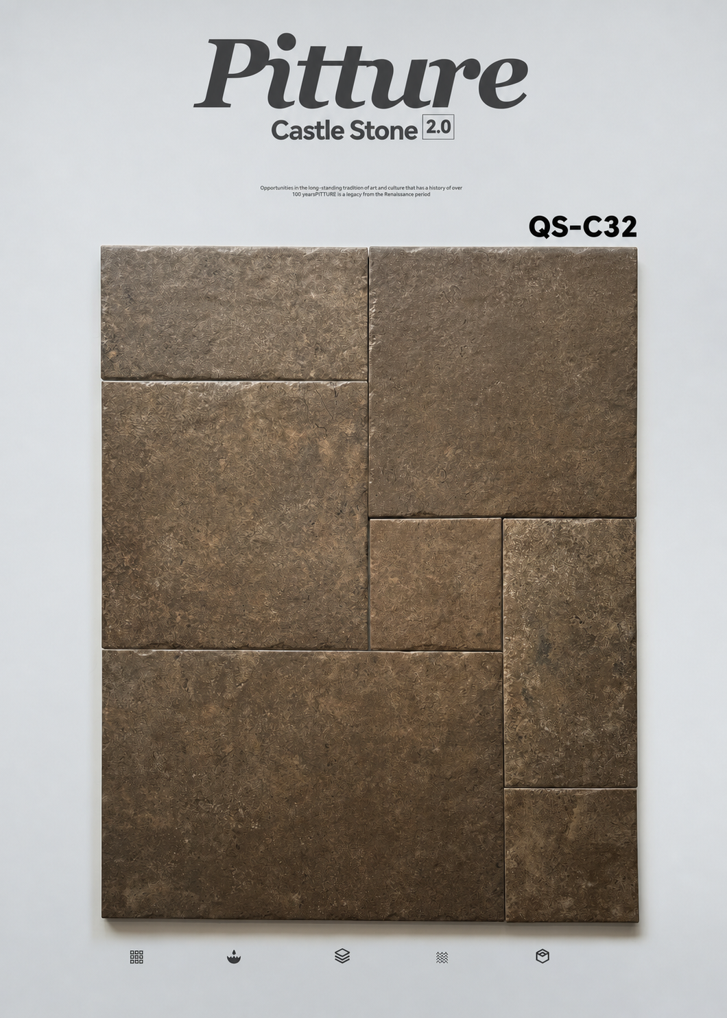 QS-C32 Dark Walnut Brown recycled tile sample by CLEM Stone Tiles on a neutral background