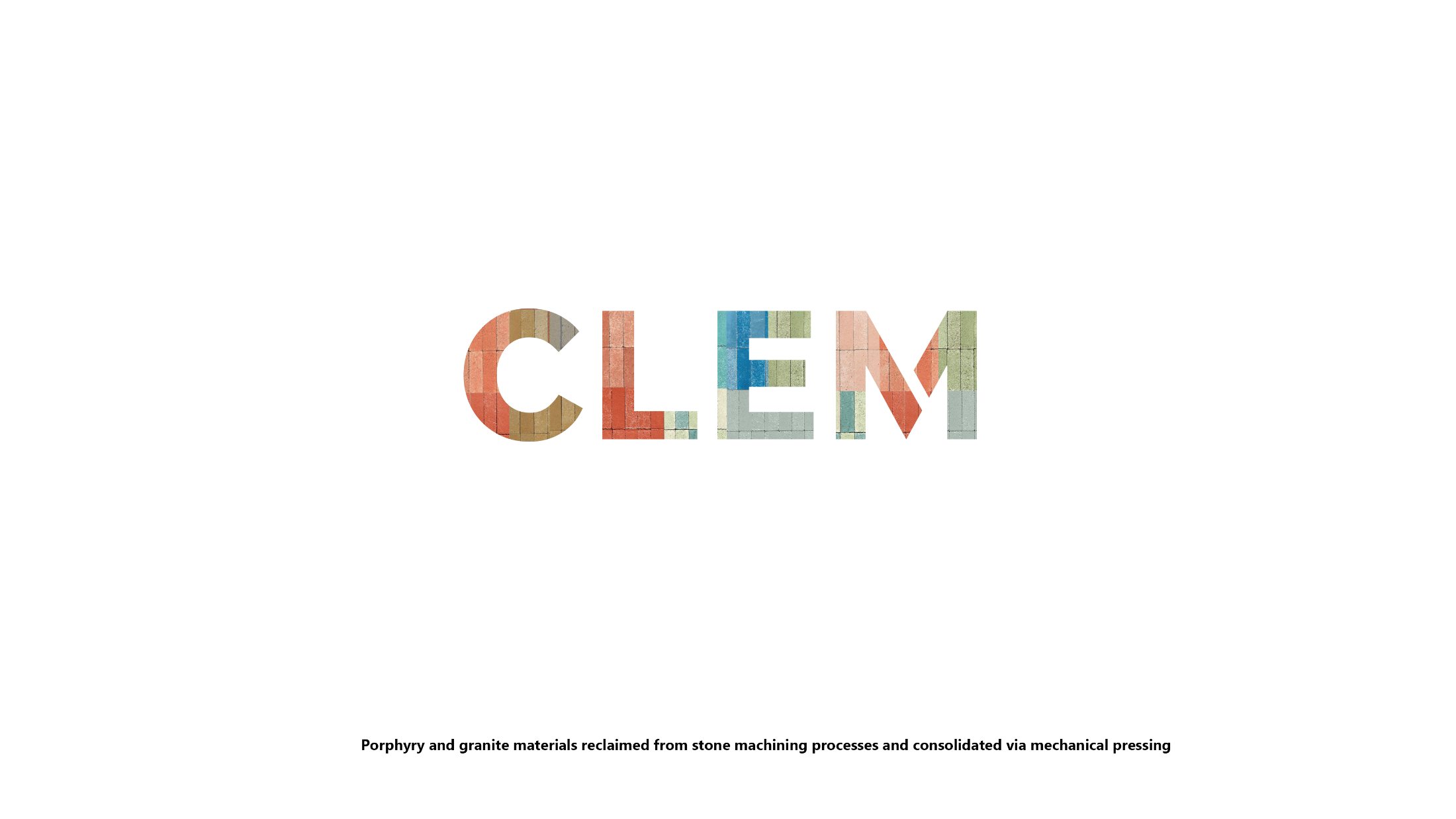 Logotipo de CLEM Stone Tiles formado a partir de texturas de azulejos minerales reciclados